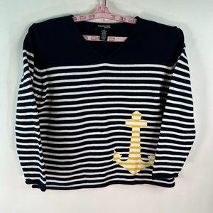 Norton Studios Petites Womens Long Sleeves Nautical Blue Knit Sweater Size PXL